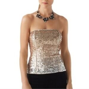 White House Black Market Sequin Ombre Corset Top Women 8 Gold Strapless Bodice